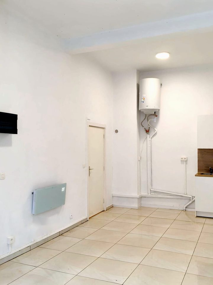 Gerenoveerde witte studio met laminaatvloer